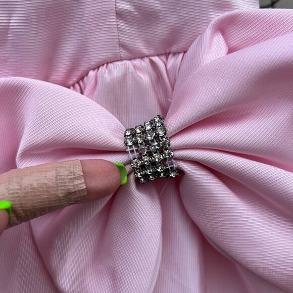 Vintage 80s Betsy & Adam Bubblegum Pink Drop Waist Puff Sleeve Ruffle Prom Dress - Picture 5 of 9
